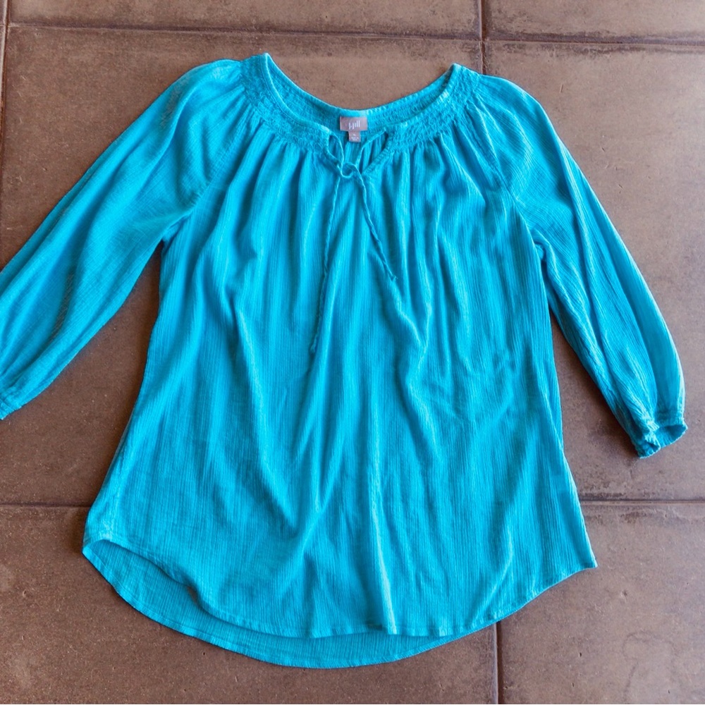J. Jill Aqua Blue Peasant Top